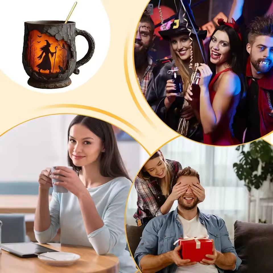 Handgert 3D Halloween-mál – Norn og köttur